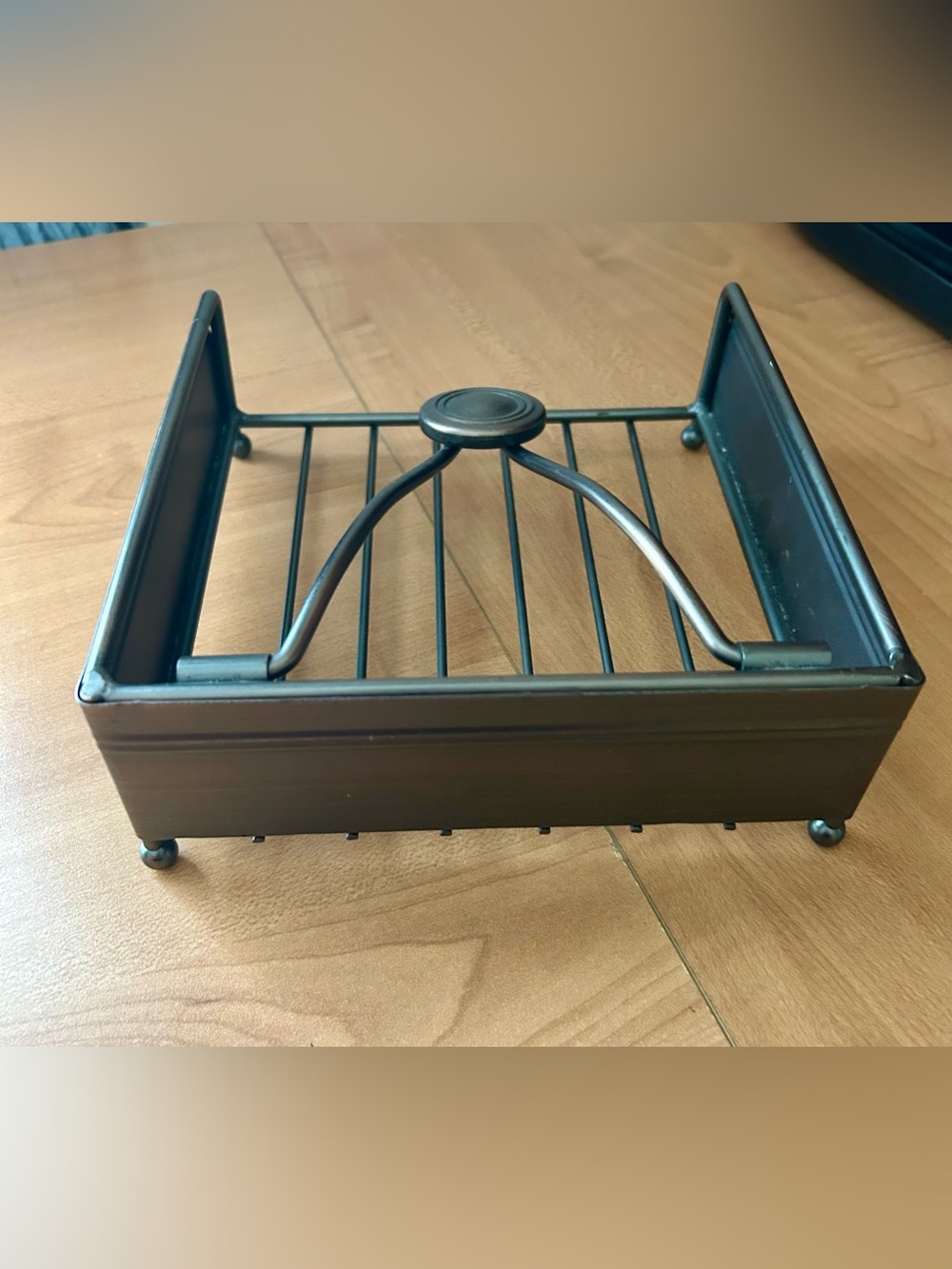 Metal Napkin Holder in Dark Bronze with weighted arm